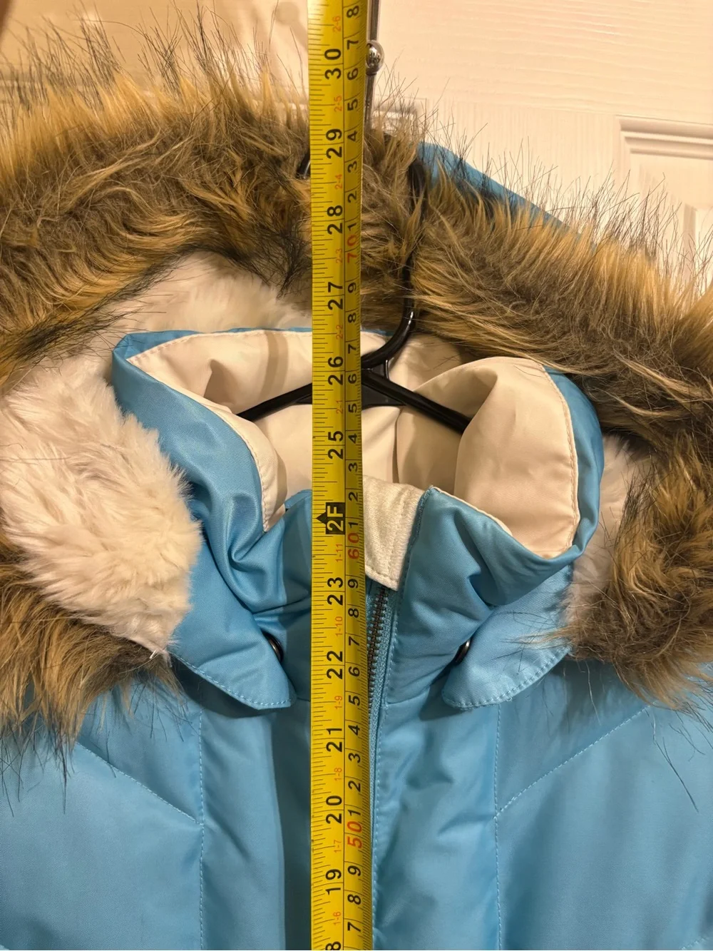 Columbia Kids Sky Blue Winter Hooded Puffer with Faux Fur Trim 14-16 Youth